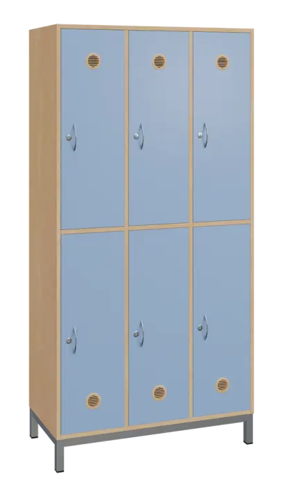 SBS-2233 šatní skříň 6-boxová, 1800x900x400 mm, kovové nohy, korpus bříza irská, dvířka blankyt